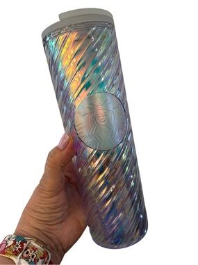 Starbucks Iridescent Spiral Tumbler - silver white subtle rainbow colors 16 Oz